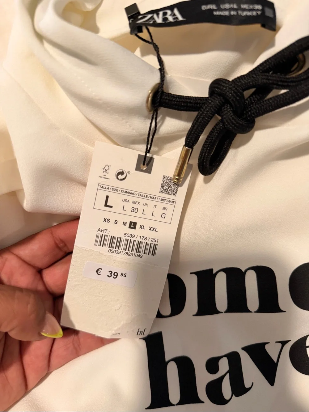 Zara Women Have The Power Graphic Hoodie NWT White Size L